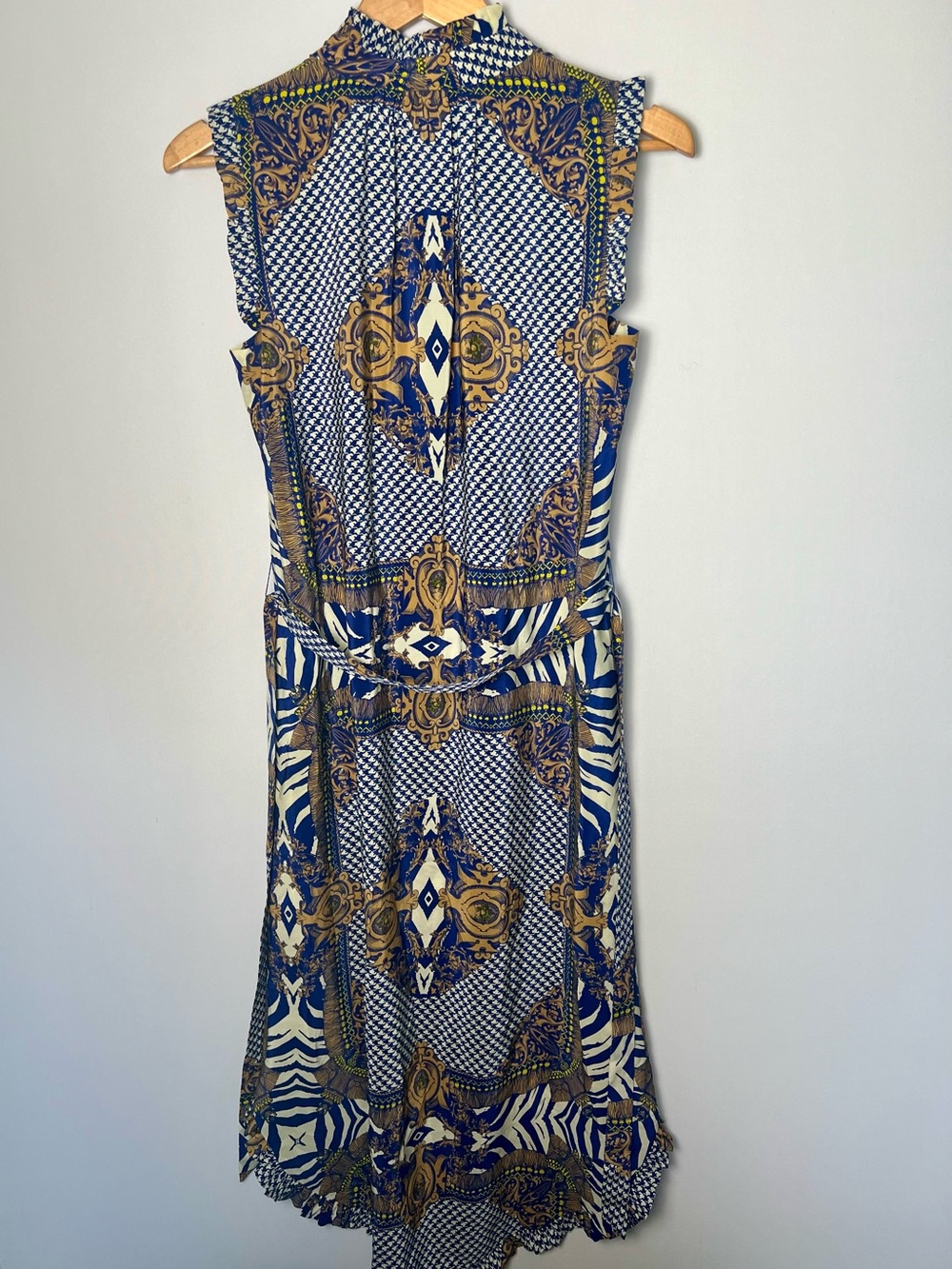Tyler Böe Women’s 100% Silk Sleeveless Maxi Dress Multi Print Blue W/ Sash XS - Picture 7 of 9